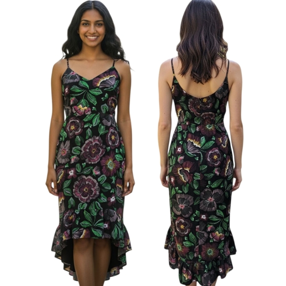 SAM EDELMAN Tropical Print High Low Sundress - Size 10 - Picture 1 of 15